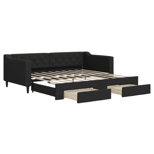 Sofá-cama, Sofá conversível com gavetão e gavetas 90x190 cm tecido preto