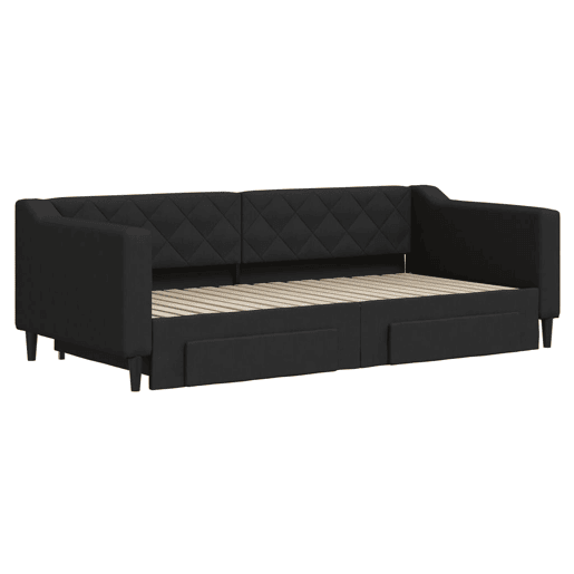 Sofá-cama, Sofá conversível com gavetão e gavetas 90x190 cm tecido preto