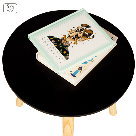 Max Home Mesa lateral redonda de madeira preta D35x40 cm
