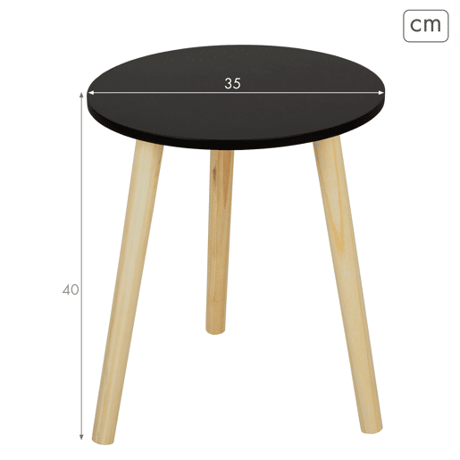 Max Home Mesa lateral redonda de madeira preta D35x40 cm