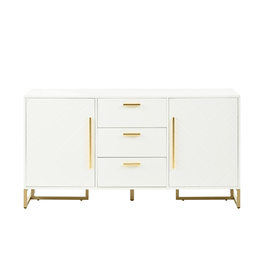 Aparador com 2 portas e 3 gavetas - elegante com padrão em espiga - Branco