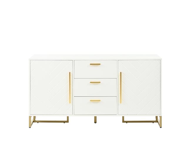 Aparador 2 puertas 3 cajones - elegante con patrón espiga - blanco