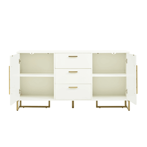 Aparador com 2 portas e 3 gavetas - elegante com padrão em espiga - Branco