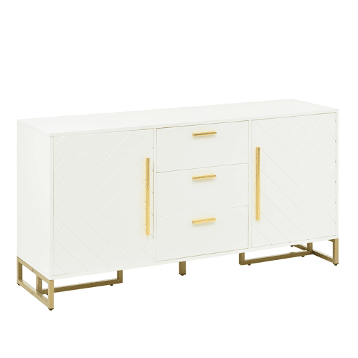 Aparador com 2 portas e 3 gavetas - elegante com padrão em espiga - Branco