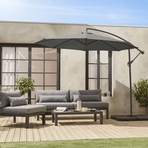 Guarda-sol redondo offset 350cm, Hardelot, Verde caqui, 350x350x250 cm