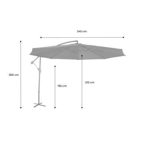 Guarda-sol redondo offset 350cm, Hardelot, Verde caqui, 350x350x250 cm