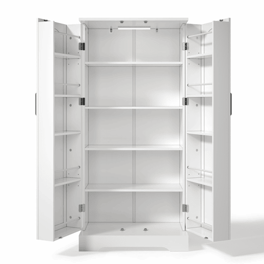 Aparador 60x35x128 cm - Multifuncional com LED, prateleiras ajustáveis, portas com arrumação - Branco