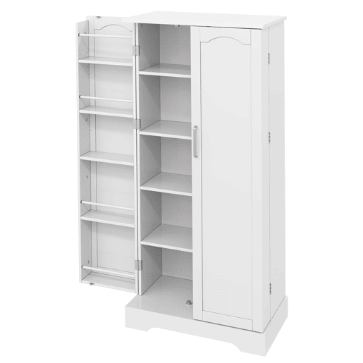 Aparador 60x35x128 cm - Multifuncional com LED, prateleiras ajustáveis, portas com arrumação - Branco