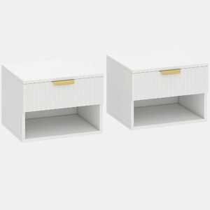HOMCOM Conjunto de 2 Mesas de Cabeceira Flutuantes Estreitas Mesas de Cabeceira para Quarto com Gaveta com Frente Canelada e Prateleira Aberta 40x34x29 cm Branco