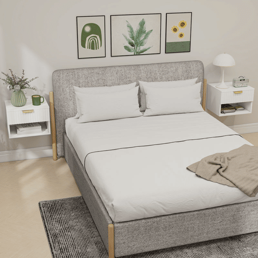 HOMCOM Conjunto de 2 Mesas de Cabeceira Flutuantes Estreitas Mesas de Cabeceira para Quarto com Gaveta com Frente Canelada e Prateleira Aberta 40x34x29 cm Branco