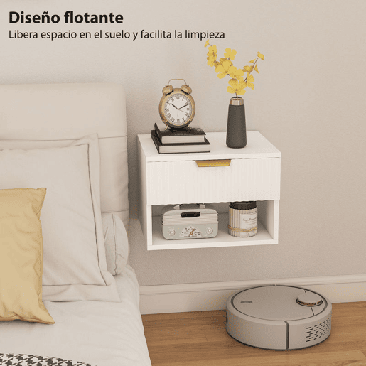 HOMCOM Conjunto de 2 Mesas de Cabeceira Flutuantes Estreitas Mesas de Cabeceira para Quarto com Gaveta com Frente Canelada e Prateleira Aberta 40x34x29 cm Branco