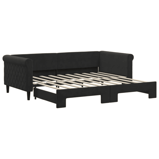 Sofá-cama, Sofá conversível com gavetão 90x190 cm veludo preto