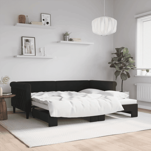 Sofá-cama, Sofá conversível com gavetão 90x190 cm veludo preto
