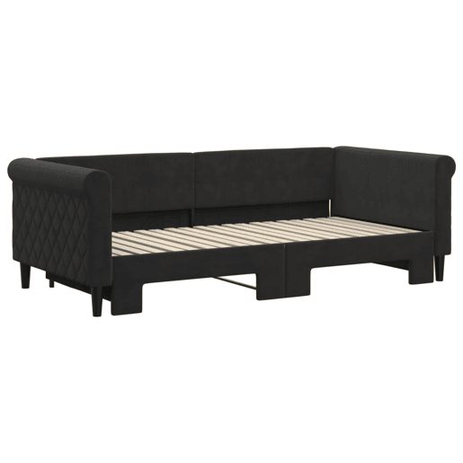 Sofá-cama, Sofá conversível com gavetão 90x190 cm veludo preto