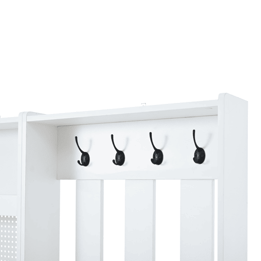 Móvel de entrada 110x35x175,5 cm - 7 em 1 com sapateira, 7 ganchos, 2 gavetas, branco Móvel de entrada 110x35x175,5 cm - 7 em 1 com sapateira, 7 ganchos, 2 gavetas, branco