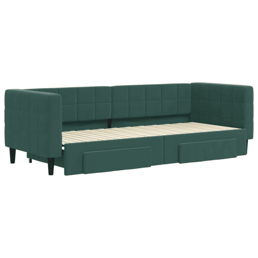 Sofá-cama, Sofá conversível c gavetão e gavetas 80x200cm veludo verde-escuro Sofá-cama, Sofá conversível c gavetão e gavetas 80x200cm veludo verde-escuro