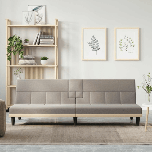 Sofá-cama, Sofá conversível com suportes para copos tecido cinzento-acastanhado Sofá-cama, Sofá conversível com suportes para copos tecido cinzento-acastanhado