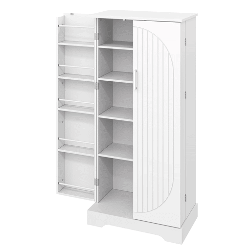 Aparador 60x35x128 cm - multifuncional com luz LED, prateleiras ajustáveis, portas duplas - branco