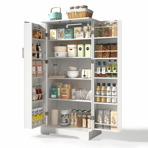 Aparador 60x35x128 cm - multifuncional com luz LED, prateleiras ajustáveis, portas duplas - branco
