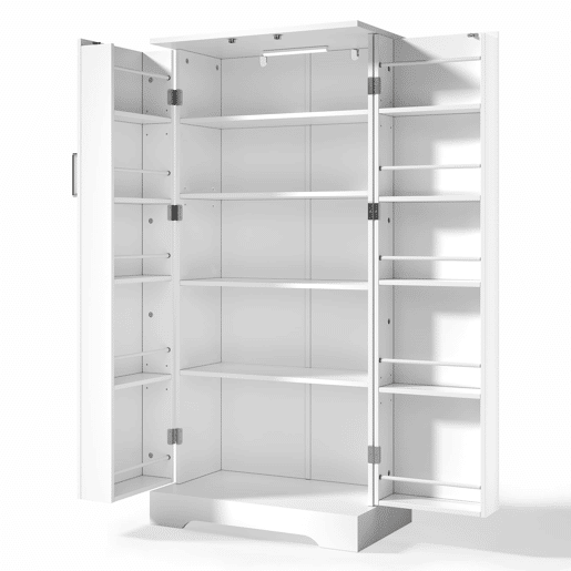Aparador 60x35x128 cm - multifuncional com luz LED, prateleiras ajustáveis, portas duplas - branco