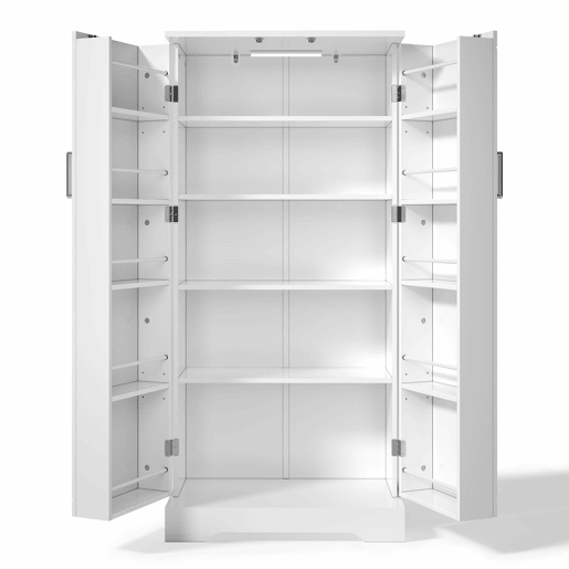 Aparador 60x35x128 cm - multifuncional com luz LED, prateleiras ajustáveis, portas duplas - branco
