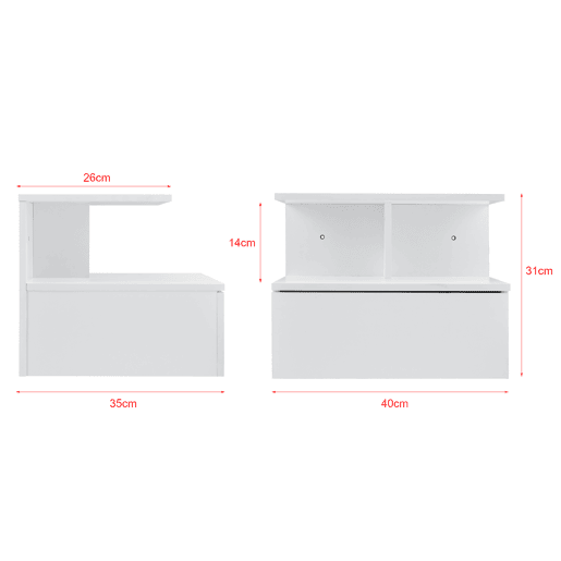 Mesa de cabeceira de parede Amberg com gaveta 40x35x31cm Branco en.casa