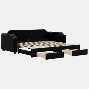 Sofá-cama, Sofá conversível com gavetão e gavetas 100x200 cm tecido preto