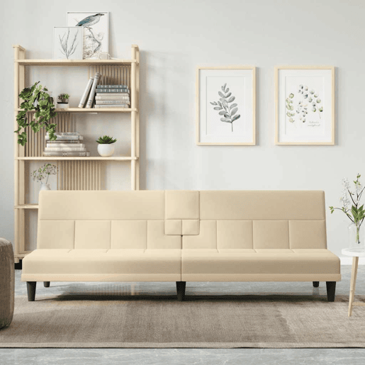 Sofá-cama, Sofá conversível com suportes para copos tecido cor creme