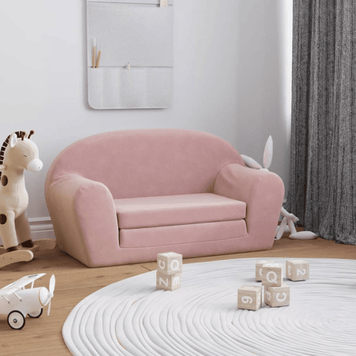 Sofá-cama infantil - Sofá para criança de 2 lugares pelúcia macia rosa