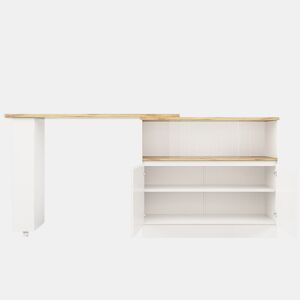 Aparador 90x45x100 cm - multifuncional, giratório, com prateleiras e vidro - Branco
