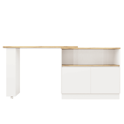 Aparador 90x45x100 cm - multifuncional, giratório, com prateleiras e vidro - Branco