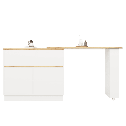 Aparador 90x45x100 cm - multifuncional, giratório, com prateleiras e vidro - Branco