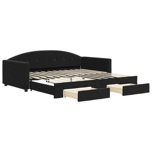 Sofá-cama, Sofá conversível com gavetão e gavetas 100x200 cm veludo preto