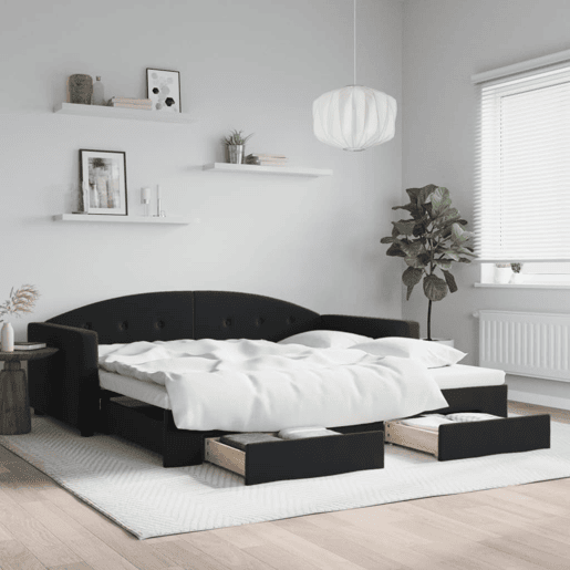 Sofá-cama, Sofá conversível com gavetão e gavetas 100x200 cm veludo preto
