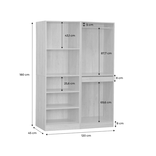 Kit de roupeiro modular com 2 elementos, Modulo, Natural, 120x45x180 cm