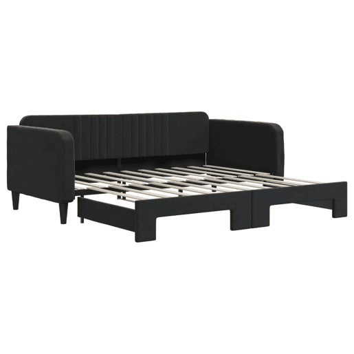 Sofá-cama, Sofá conversível com gavetão 90x190 cm veludo preto Sofá-cama, Sofá conversível com gavetão 90x190 cm veludo preto