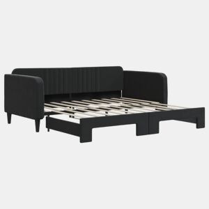 Sofá-cama, Sofá conversível com gavetão 90x190 cm veludo preto
