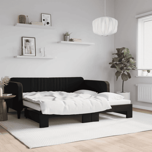 Sofá-cama, Sofá conversível com gavetão 90x190 cm veludo preto Sofá-cama, Sofá conversível com gavetão 90x190 cm veludo preto
