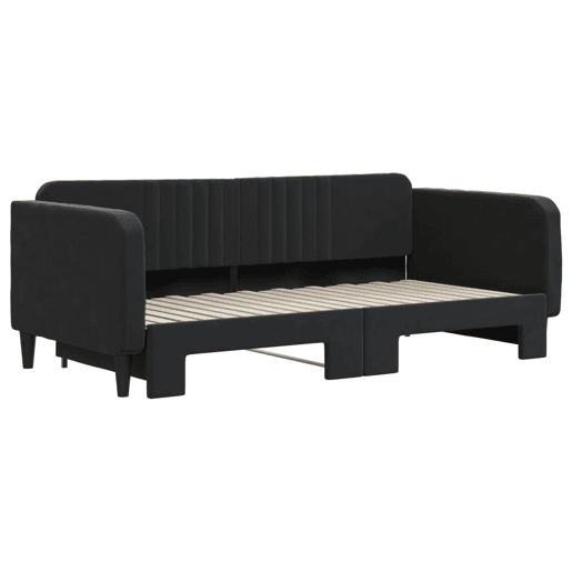 Sofá-cama, Sofá conversível com gavetão 90x190 cm veludo preto Sofá-cama, Sofá conversível com gavetão 90x190 cm veludo preto