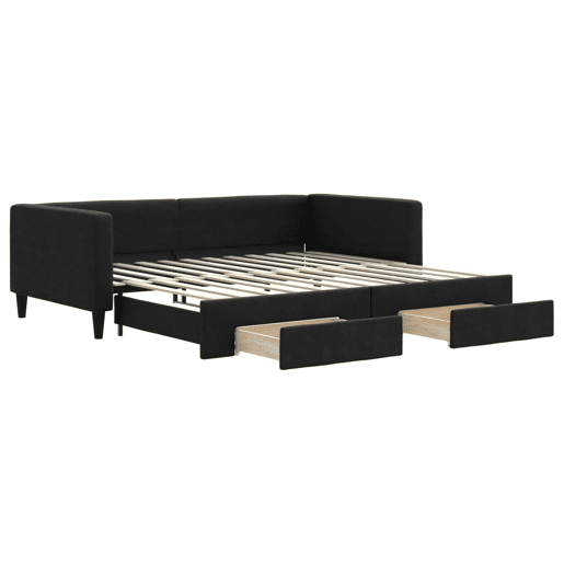 Sofá-cama, Sofá conversível com gavetão e gavetas 100x200 cm tecido preto