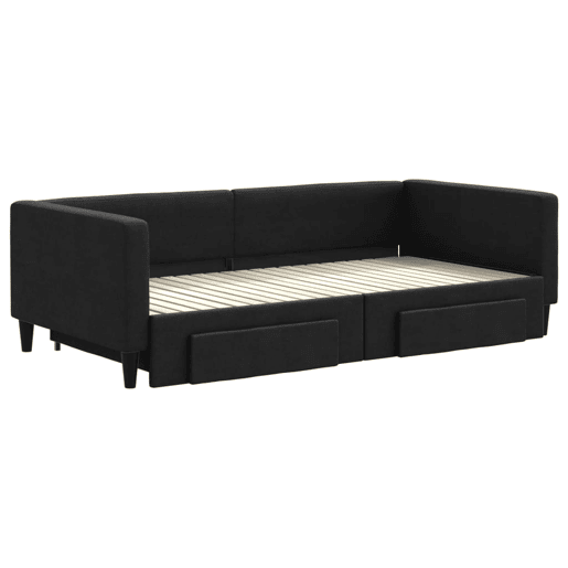 Sofá-cama, Sofá conversível com gavetão e gavetas 100x200 cm tecido preto