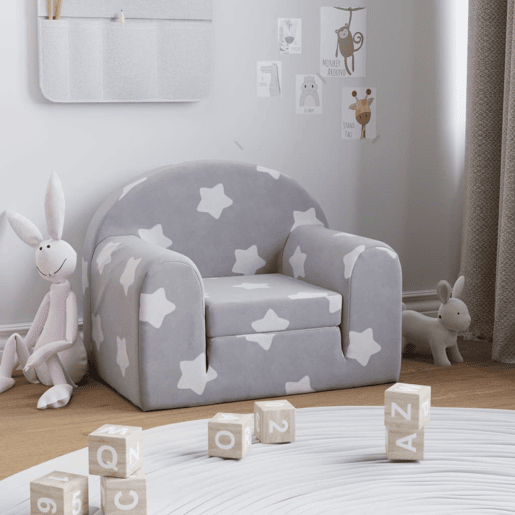 Sofá-cama infantil c estrelas pelúcia macia cinzento-claro