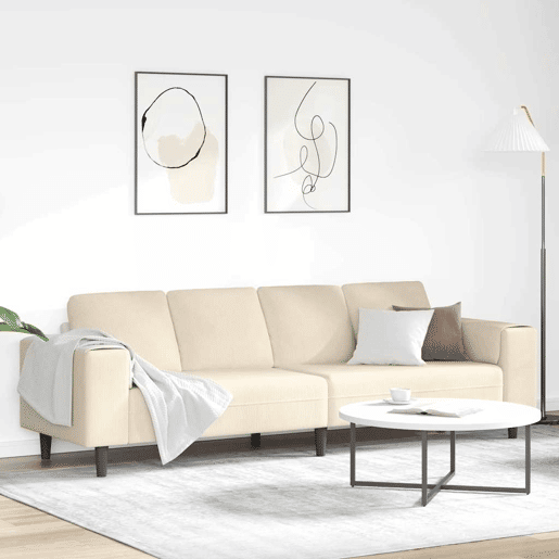 Sofá 3 lugares, Sofá fixo de Tecido Creme 208 cm Tecido de veludo côtelé Sofá 3 lugares, Sofá fixo de Tecido Creme 208 cm Tecido de veludo côtelé