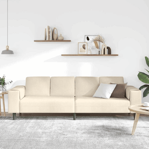 Sofá 3 lugares, Sofá fixo de Tecido Creme 208 cm Tecido de veludo côtelé Sofá 3 lugares, Sofá fixo de Tecido Creme 208 cm Tecido de veludo côtelé