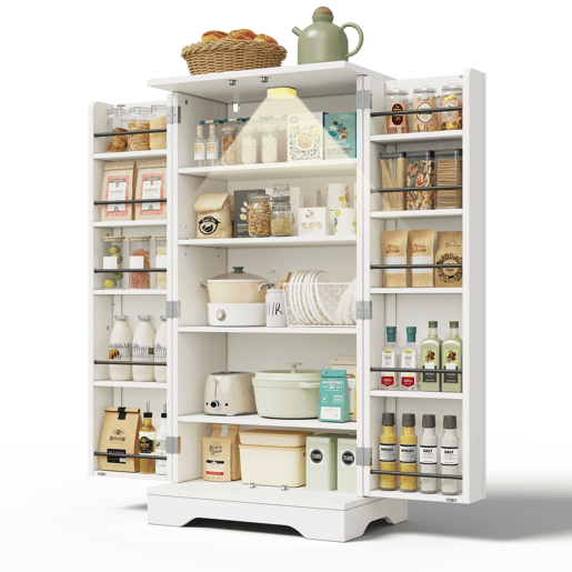 Aparador 120x60x40 cm - Com luz LED, 2 portas, prateleiras ajustáveis - Branco