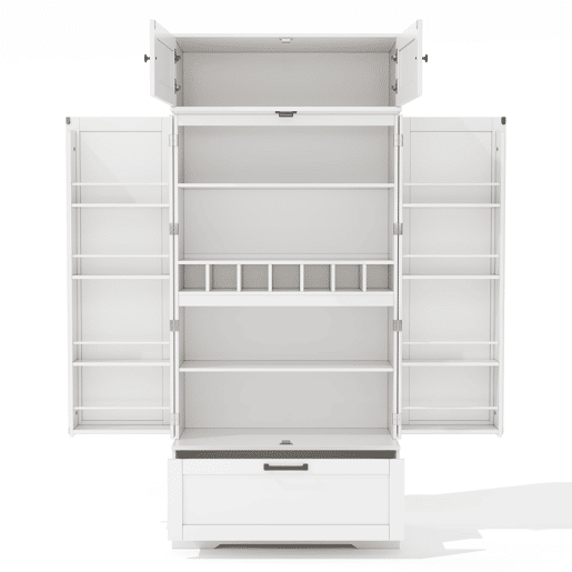 Aparador 80x40x180 cm - prateleiras ajustáveis, gavetas, prateleira para vinho, portas com prateleiras - branco