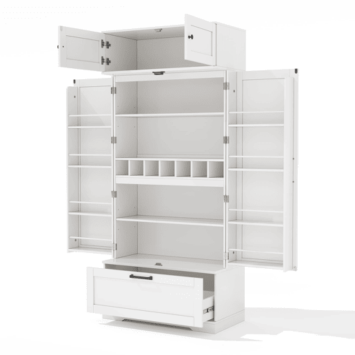 Aparador 80x40x180 cm - prateleiras ajustáveis, gavetas, prateleira para vinho, portas com prateleiras - branco