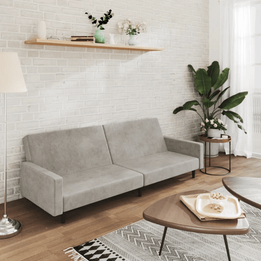Sofá-cama, Sofá conversível de 2 lugares veludo cinzento-claro