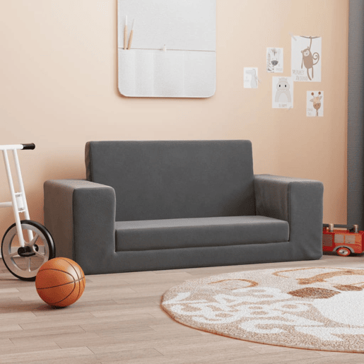 Sofá-cama infantil - Sofá para criança de 2 lugares pelúcia macia antracite