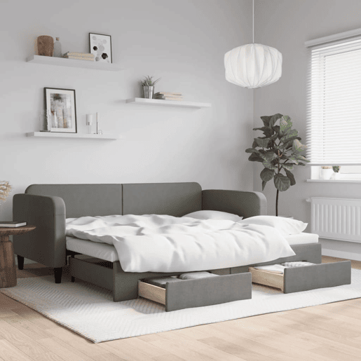 Sofá-cama, Sofá conversível c gavetão e gavetas 90x200 cm tecido cinzento-escuro